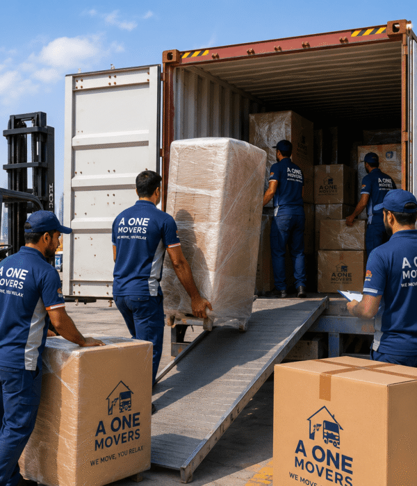 A One Movers international moving services in UAE with professional packing and container shipping
