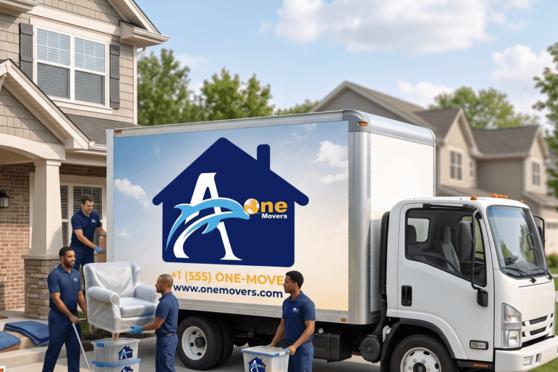 Professional Malayalee movers and packers in Dubai loading boxes into an A One Movers LLC truck for a residential client.
