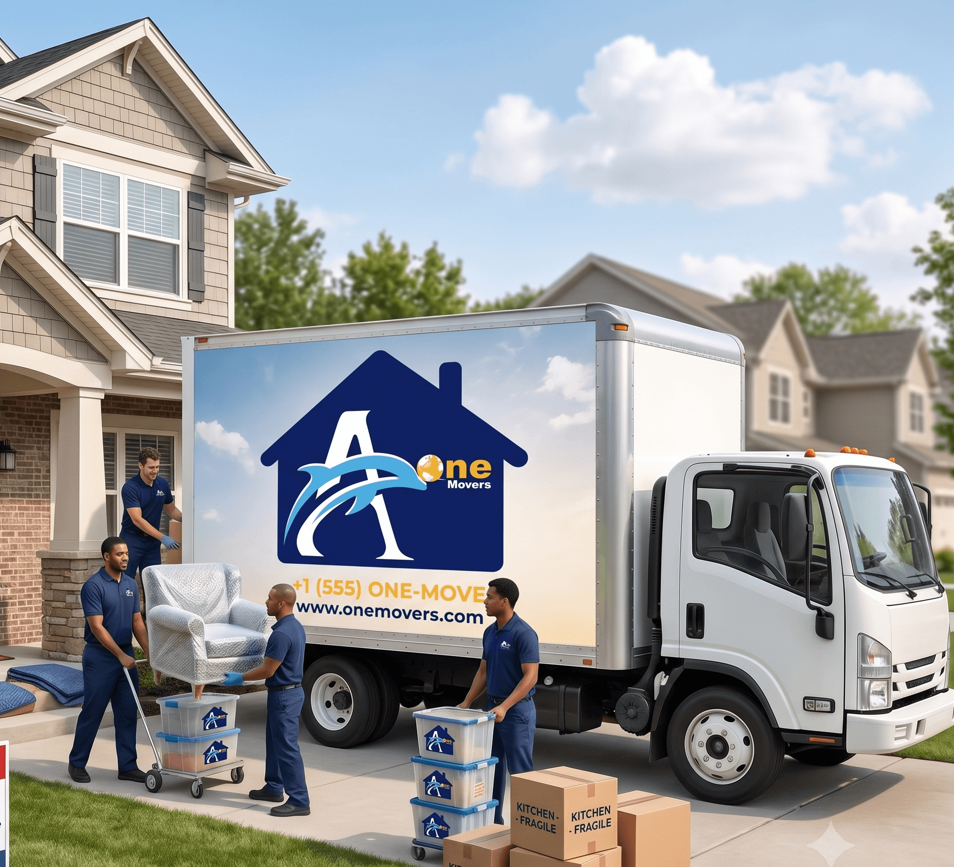 Professional Malayalee movers and packers in Dubai loading boxes into an A One Movers LLC truck for a residential client.
